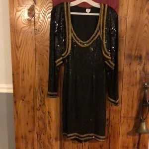 Silk sequined dress and jacket
